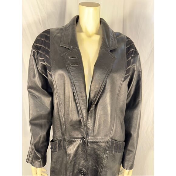 Vintage 1980s–1990s Excelled Genuine Leather Long Trench Coat – Black – Size S - Picture 6 of 16
